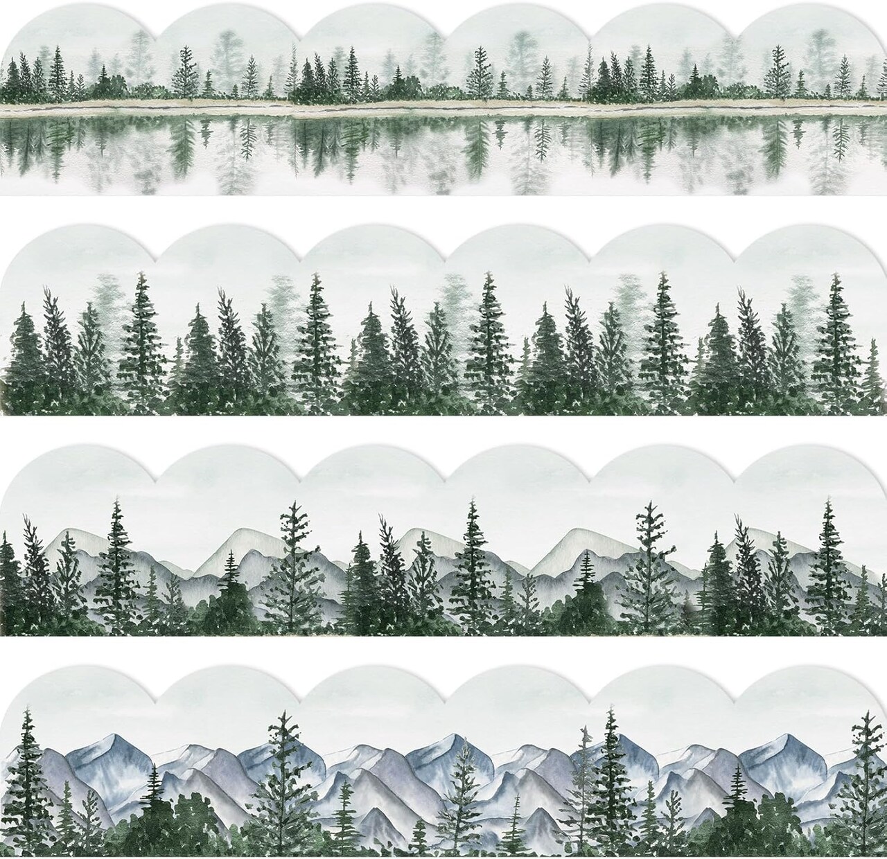 69Ft Watercolor Forest Bulletin Board Borders (green) 3"L x 13.8"W